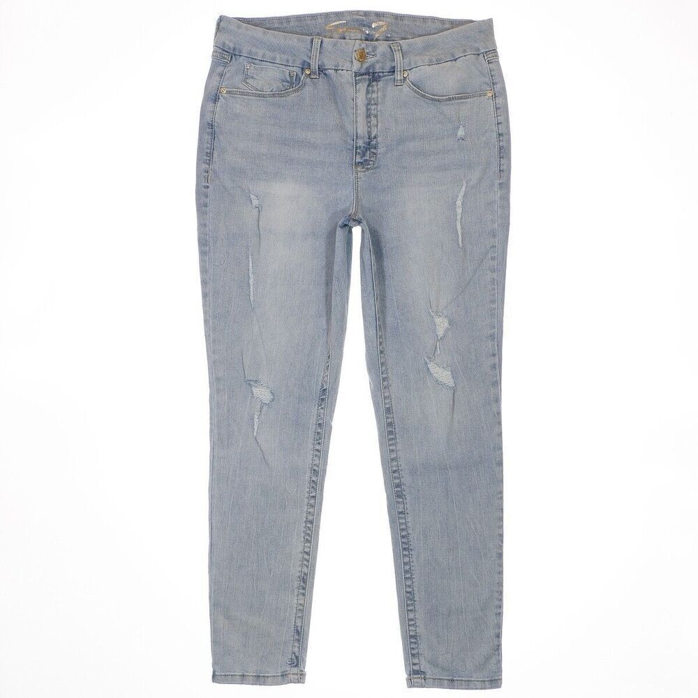 Seven7 Jeans Womens Size 14 Blue Tummyless High Rise Skinny Distressed 34 x 28.5